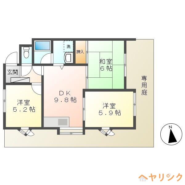 パールハイツ大森金城学院前(3DK/1階)の間取り写真