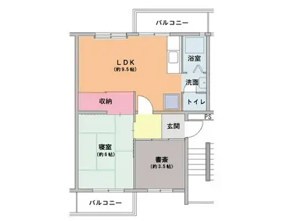 神戸電鉄三田線 岡場駅 徒歩18分 5階建 築54年(2LDK/4階)の間取り写真