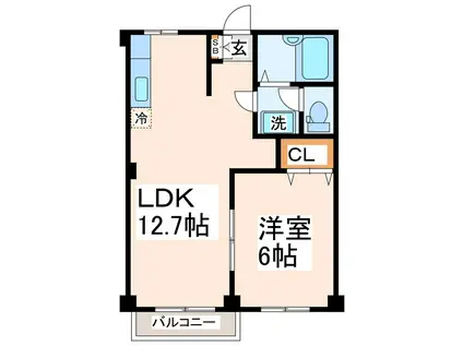ミラージハイツA・B(1LDK/2階)の間取り写真