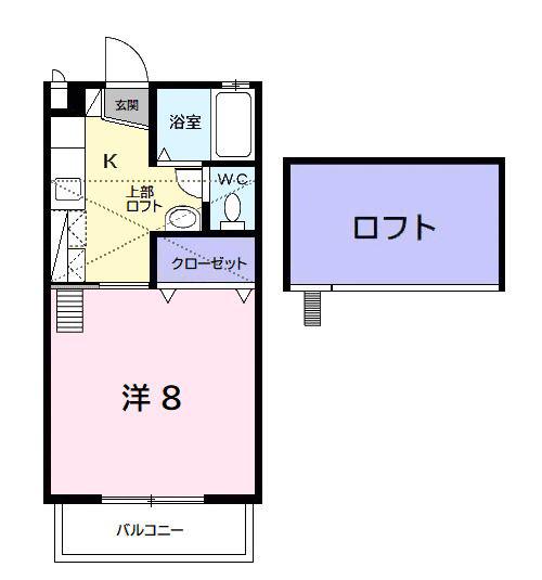 サンハイツ長者ヶ台B(1K/2階)の間取り写真