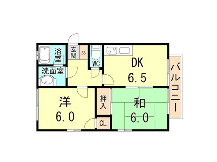 ハイツ赤坂B棟(2DK/2階)の間取り写真