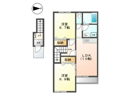 ハッピーヒル(2LDK/2階)の間取り写真