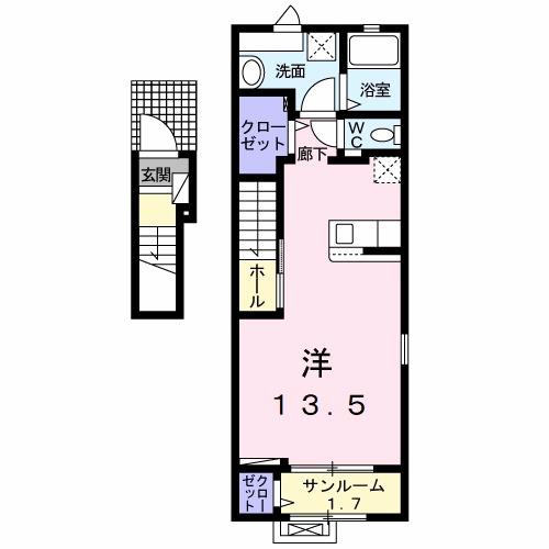 ルミエール 弥栄II(ワンルーム/2階)の間取り写真
