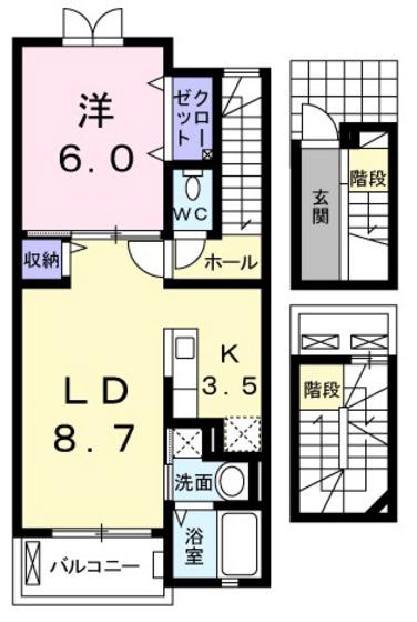 ウィステリアガーデンA(1LDK/3階)の間取り写真