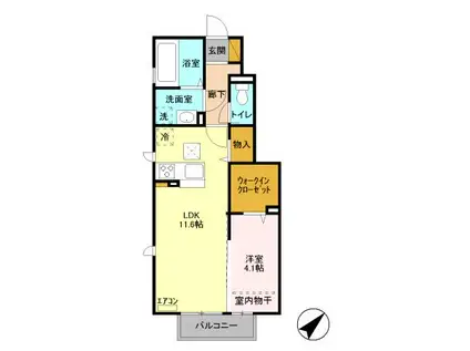 ラ・リアンD棟(1LDK/1階)の間取り写真