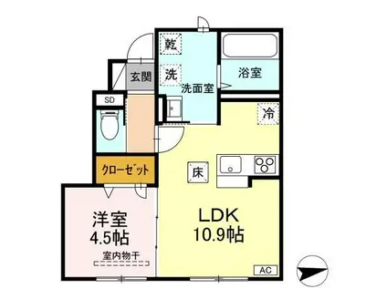 C H A L E U R(1LDK/1階)の間取り写真