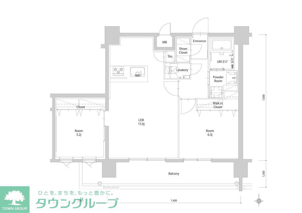 エンクレスト博多PARKSIDE(2LDK/13階)の間取り写真