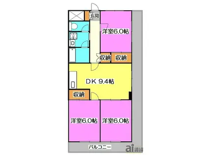 リバージュビル(3DK/3階)の間取り写真