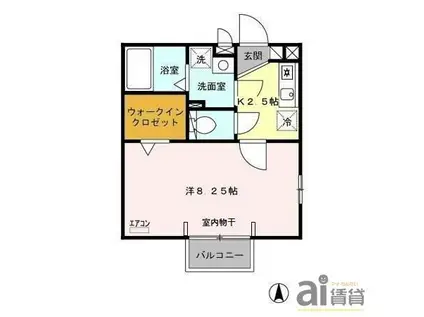 ボナンザ・ヒル(1K/1階)の間取り写真