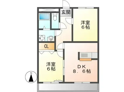 フェリーチェ(2DK/2階)の間取り写真