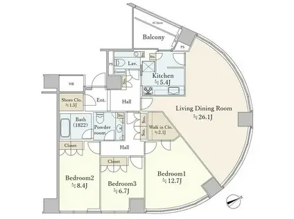 青山ザ・タワー(3LDK/15階)の間取り写真