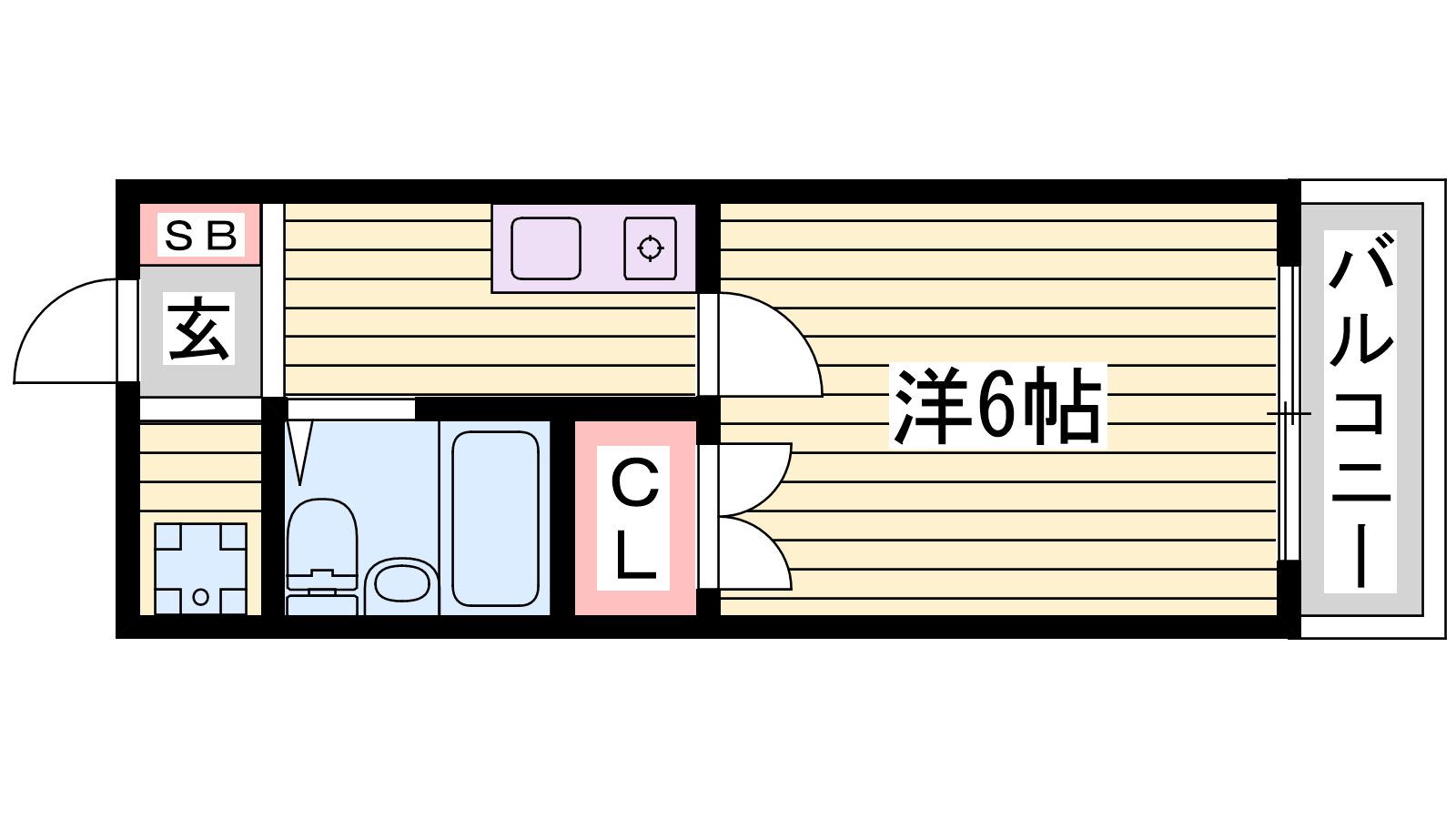 クローバー富士6号館(1K/1階)の間取り写真
