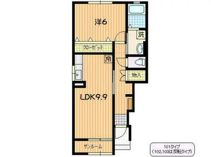 ソレイユ高田(1LDK/1階)の間取り写真