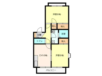 ドミクレイン(2DK/2階)の間取り写真