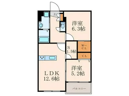 GRAND CHARIOT OHIRAKI(2SLDK/1階)の間取り写真