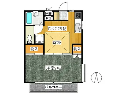 ツインハイツ鶴川A(1SDK/2階)の間取り写真