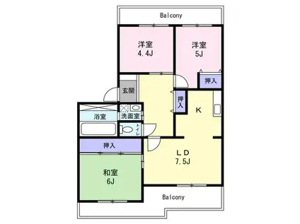 レジデンス 内箕輪(3DK/2階)の間取り写真