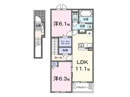 ガラシアI(2LDK/2階)の間取り写真