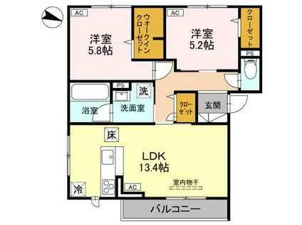 プリュニエ(2LDK/1階)の間取り写真