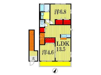 SUN STREAM(2LDK/2階)の間取り写真