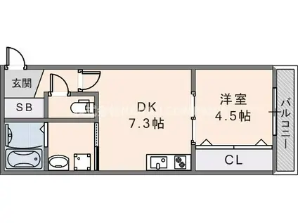 GRADITO花園(1DK/3階)の間取り写真