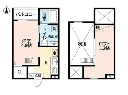 CREA遠若(1K/1階)の間取り写真