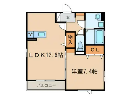 シャルム・ヴィアーレ(1LDK/1階)の間取り写真