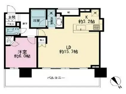不動前駅4分 タワーマンション 目黒川ビュー 1LDK 高層階(1LDK/19階)の間取り写真