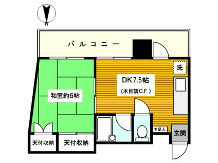 天川ビル(1DK/2階)の間取り写真