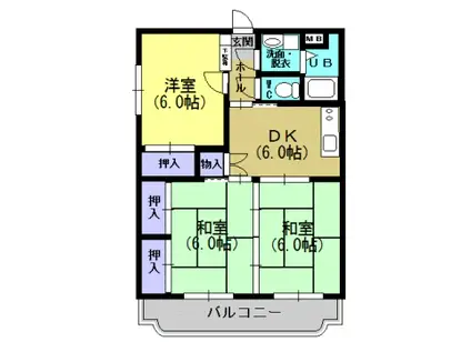 サングリーン永重A棟(3DK/3階)の間取り写真