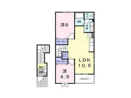 ヴィラ・ソリアードB(2LDK/2階)の間取り写真