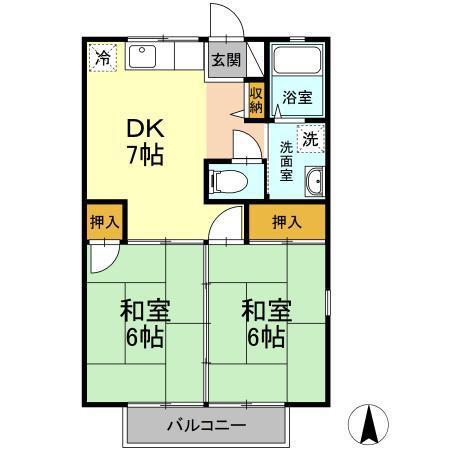 サニーヒル大峯台 B棟(2DK/1階)の間取り写真