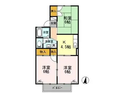 レジデンス464 A棟(3K/2階)の間取り写真