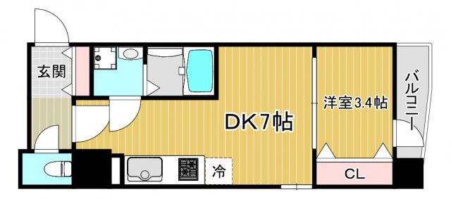 エスリードレジデンス大阪福島フロント(1DK/4階)の間取り写真