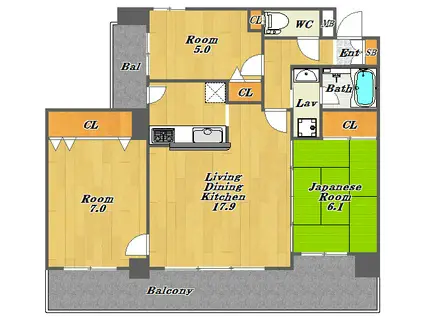 リベールシティ新梅田(3LDK/12階)の間取り写真