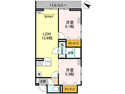 奈月ヒルズ(2LDK/2階)の間取り写真