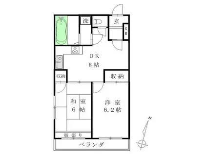 日神パレス拝島第2(2DK/2階)の間取り写真
