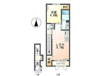 グランディール西高師(1LDK/2階)の間取り写真