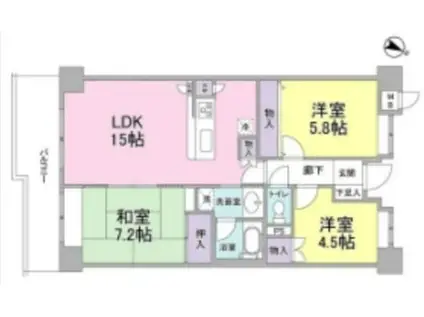 アイルサイドテラス(3LDK/10階)の間取り写真