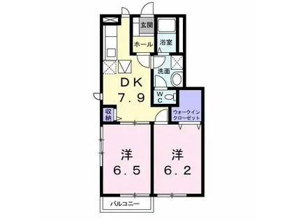 レフィナード朝日台 B棟(2DK/1階)の間取り写真