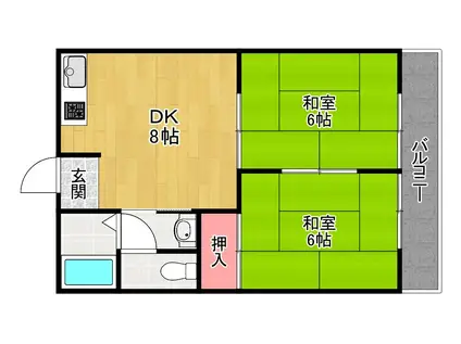 香里山之手マンション(2DK/1階)の間取り写真