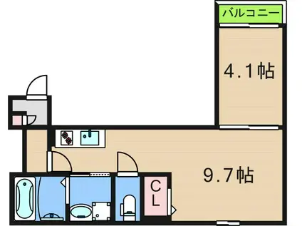 AIA難波南(1LDK/4階)の間取り写真