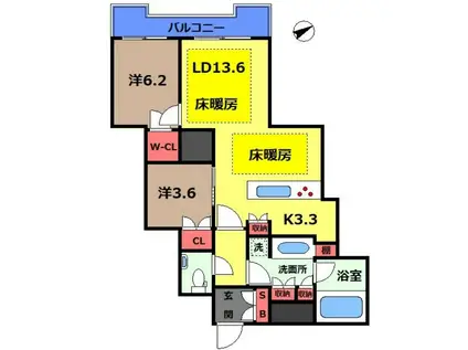 富久クロスコンフォートタワー(2LDK/34階)の間取り写真