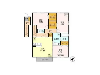 ヴィラージュ学園(3LDK/2階)の間取り写真