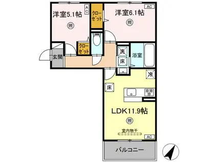 セジュールオッツ長嶺(2LDK/1階)の間取り写真