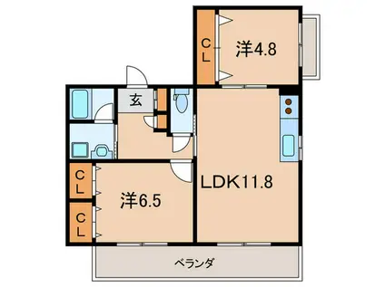 アイテラス甲南(2LDK/2階)の間取り写真