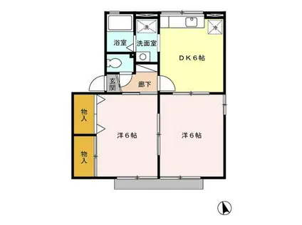 ルシードA(2DK/1階)の間取り写真