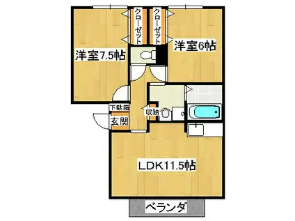 パークサイド西船A(2LDK/3階)の間取り写真