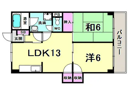 パールハイツ山雅(2LDK/2階)の間取り写真