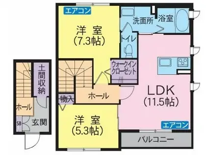 ジラソーレ(2LDK/2階)の間取り写真